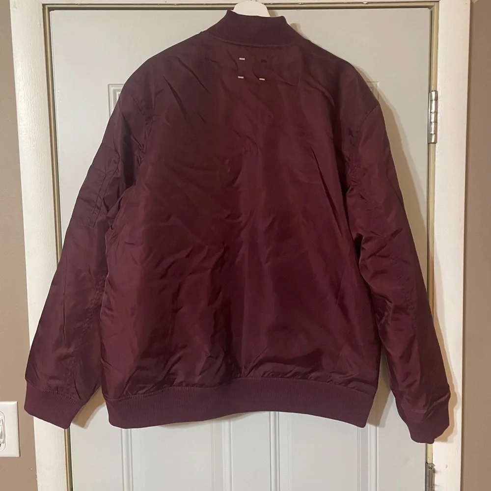 LABEL Unisex Go To Burgundy Bomber Jacket Double Zipper Lots of Pockets
